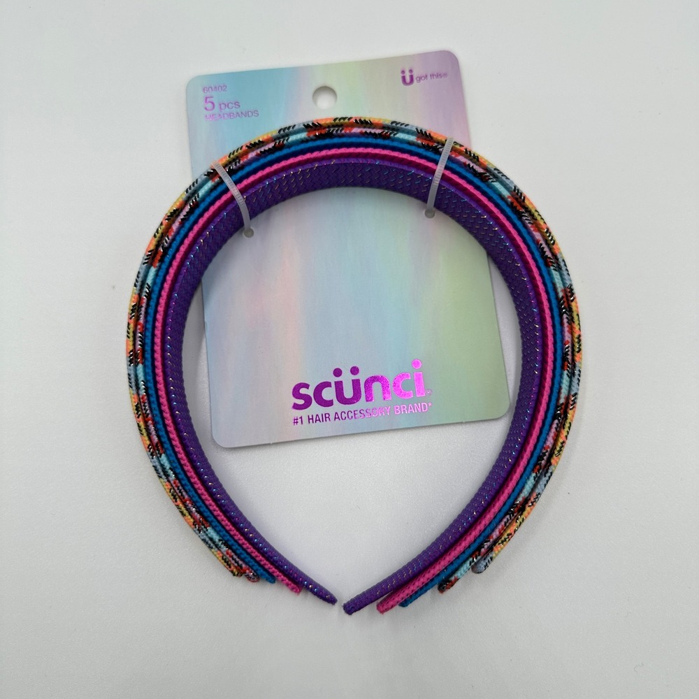 Scunci Headbands Kids OS Multi NWT 5-Pack Plaid Solid Woven Hair Accessories Set